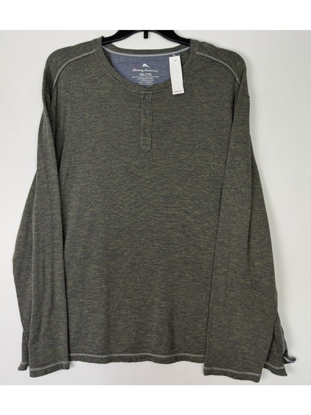 Tommy Bahama Mens XXL Henley Shirt Long Sleeve Heather Olive Green New Store Tag